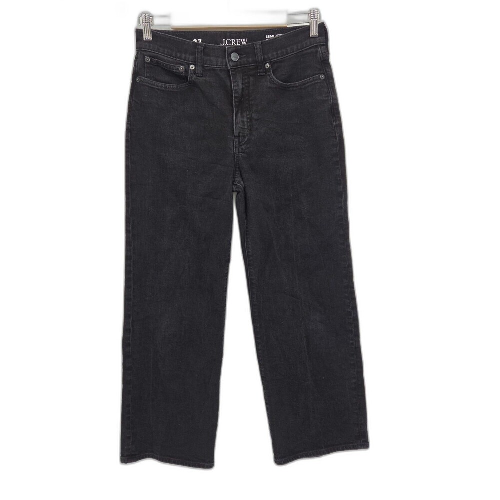 J Crew Slim Wide Jeans Womens 27x26 Black Rinse High Rise Semi Stretch